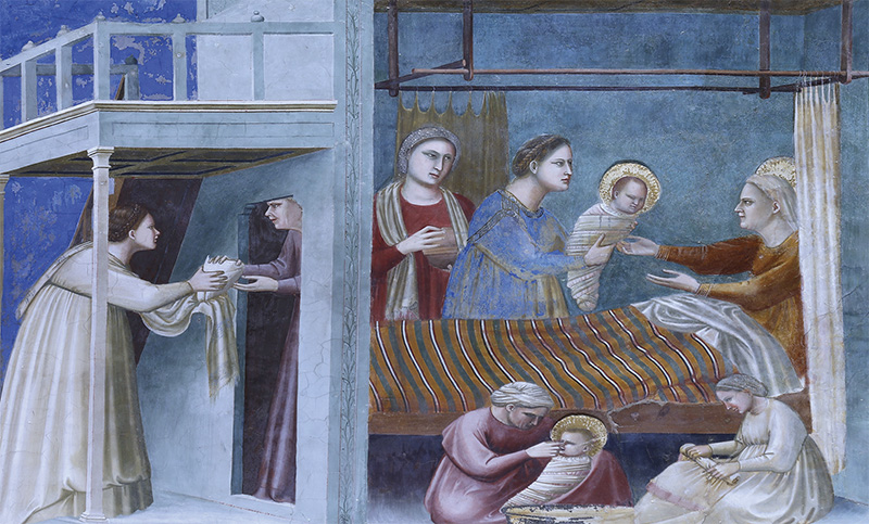 Nativité de la Vierge Marie, fresque de Giotto di Bondone, chapelle des Scrovegni, Padoue (Italie)