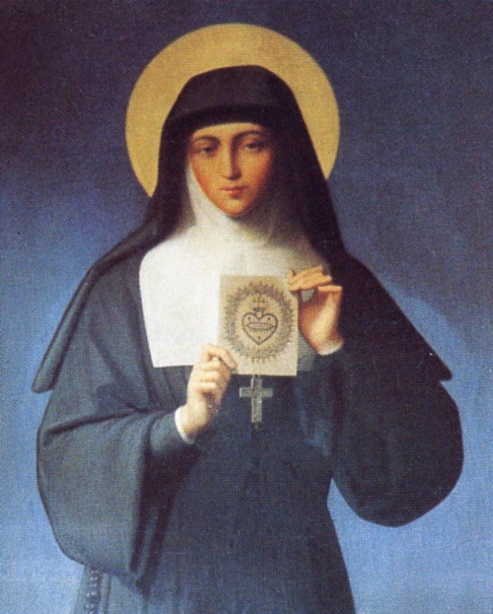 Sainte Marguerite-Marie Alacoque tenant une image du Sacré-Cœur de Jésus